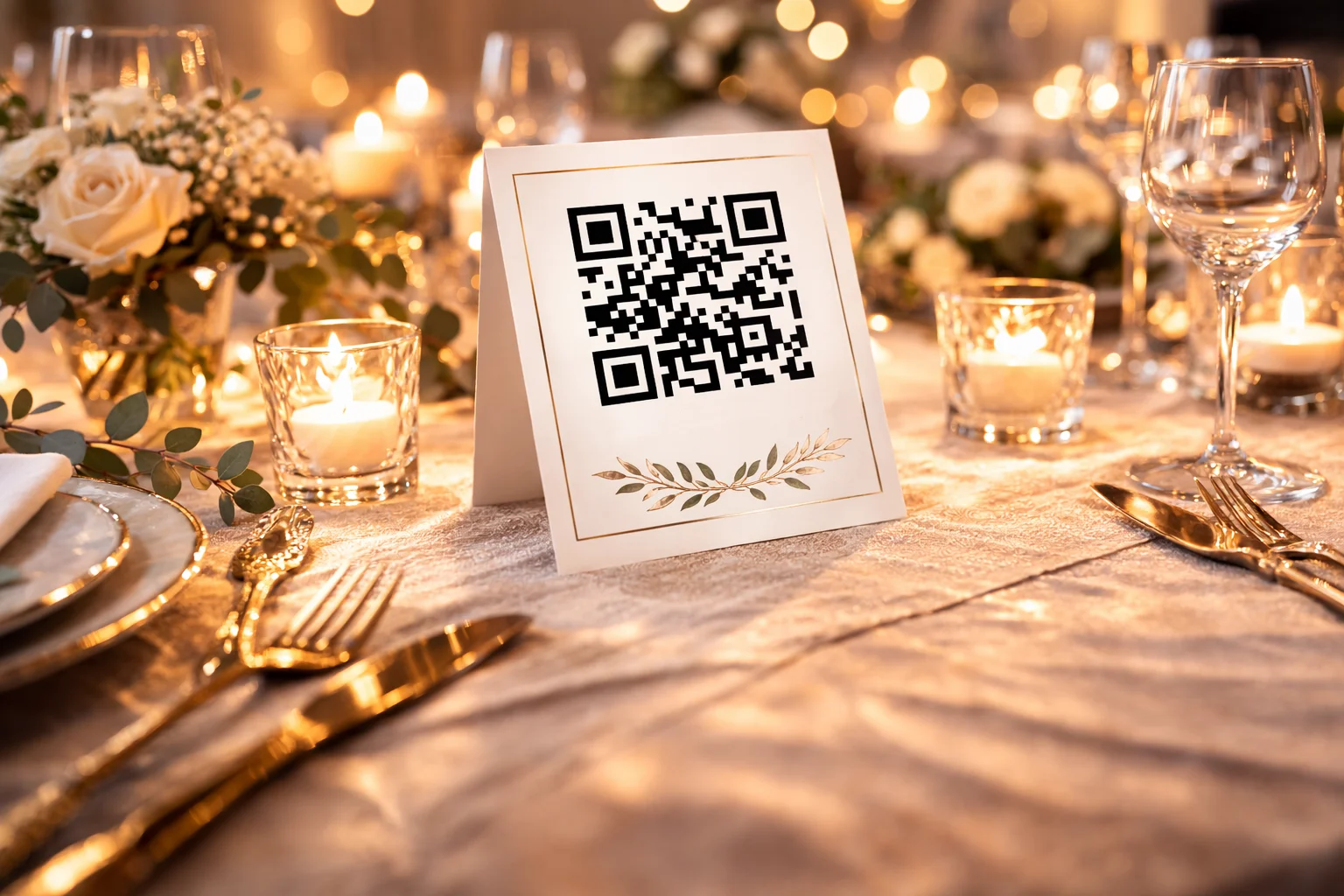 QR-Code auf dem Eventtisch zum Fotos hochladen