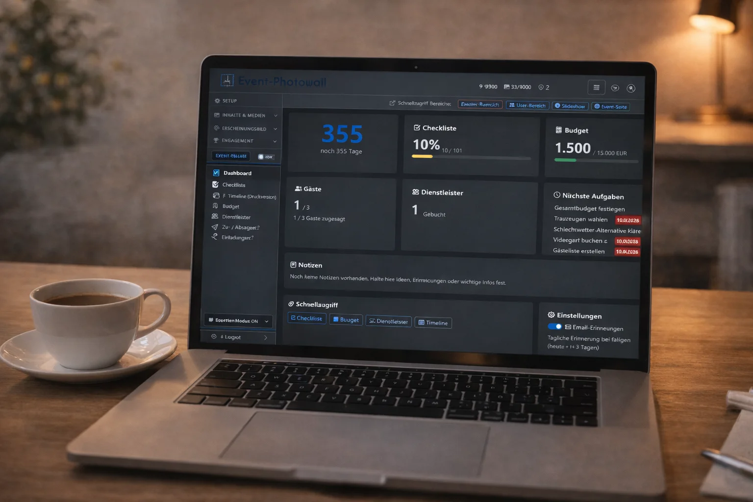Event Photowall Dashboard – Planung, Budget, Checkliste