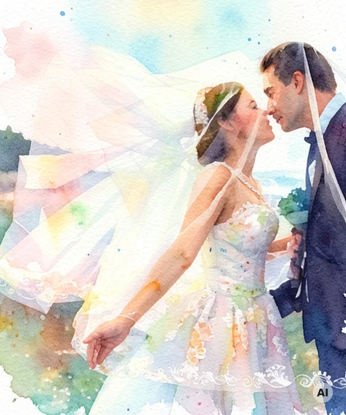 Wedding couple as a watercolor – created by AI from a guest photo