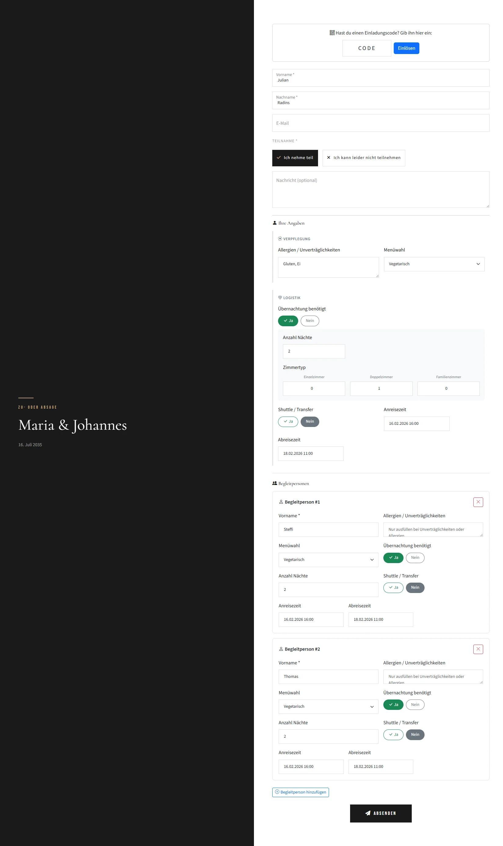 RSVP und Gästeliste auf der Hochzeitswebsite
